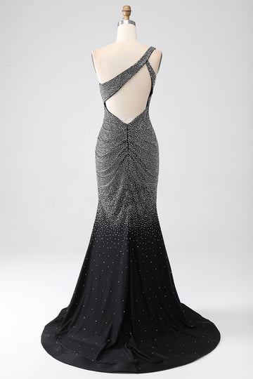 Sparkly Black Mermaid One Shoulder Corset Ball Dress